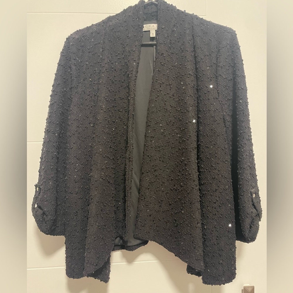 BNWT Chaus New York Black Open Front Cardigan with sequin design